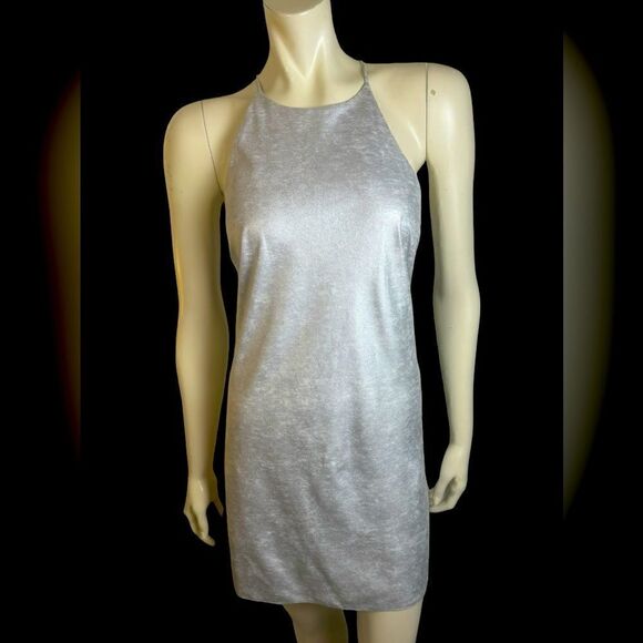 H by Halston NWOT Metallic Silver Halter A-Line Shift Dress Size 6 - Picture 1 of 6